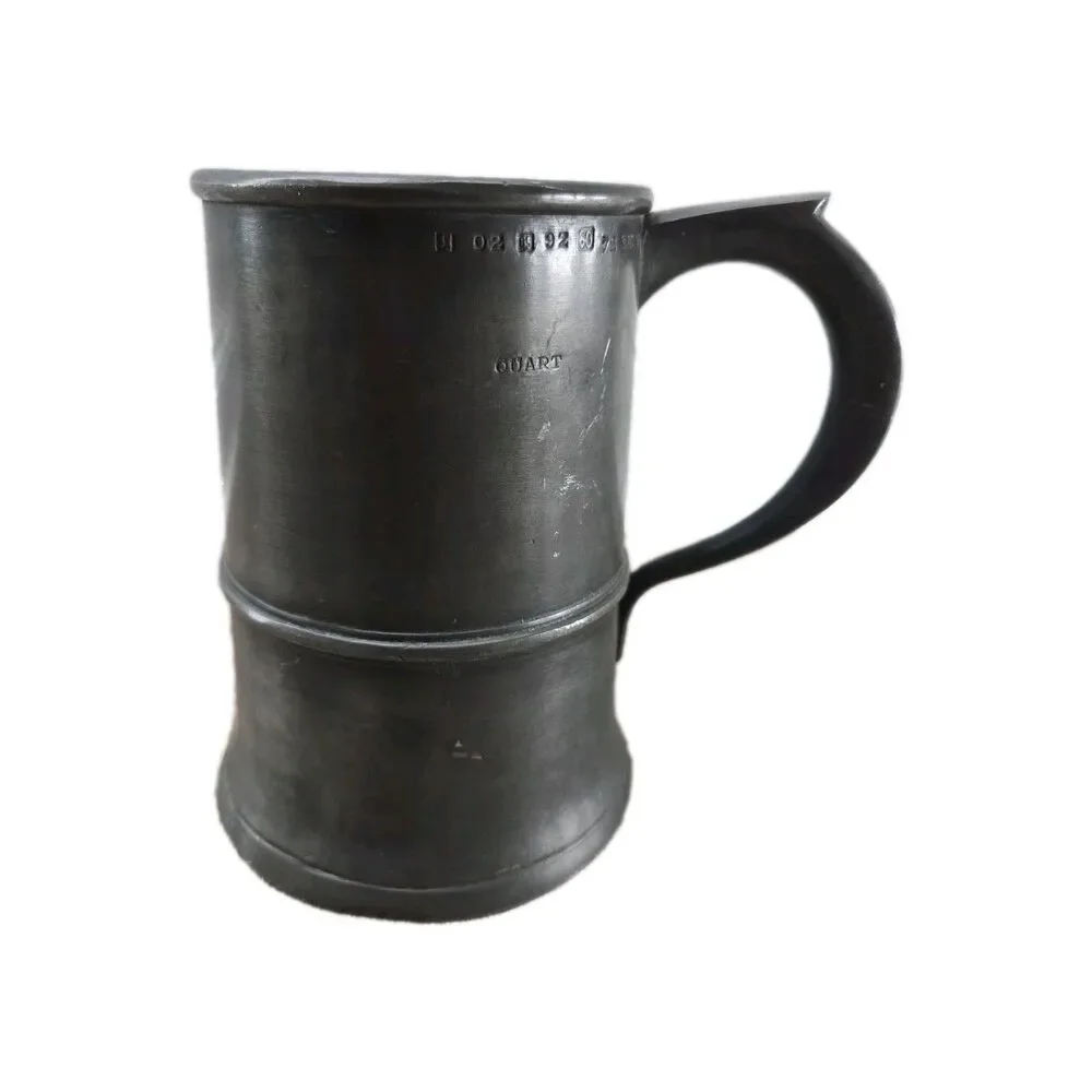 1860's Antique Vintage Walder Pewter Pint Tankard English Pub Verification Marks